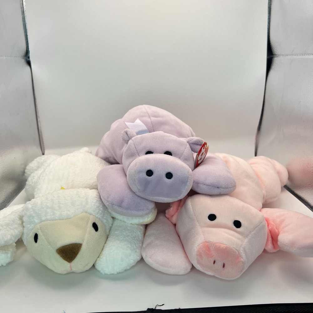 Ty Pillow Pals Plush Lot Tuby Hippo Baba Lamb Oink Pig Stuffed Animals